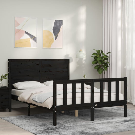 Berkfield Bed Frame with Headboard Black Small Double Solid Wood