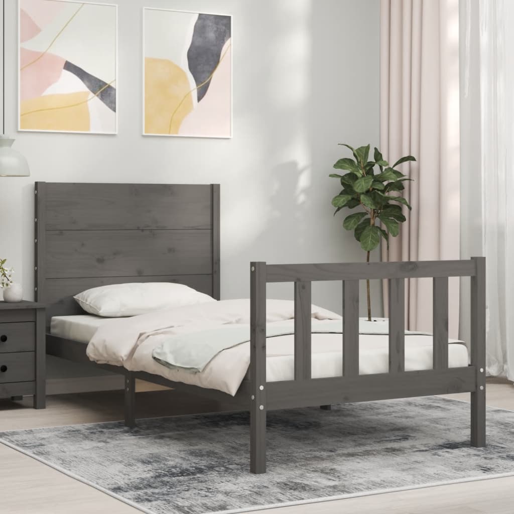 Berkfield Bed Frame with Headboard Grey 90x200 cm Solid Wood
