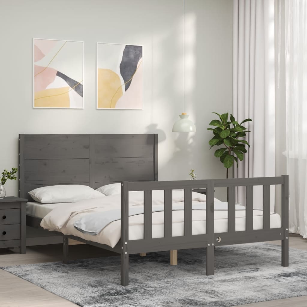 Berkfield Bed Frame with Headboard Grey 140x200 cm Solid Wood