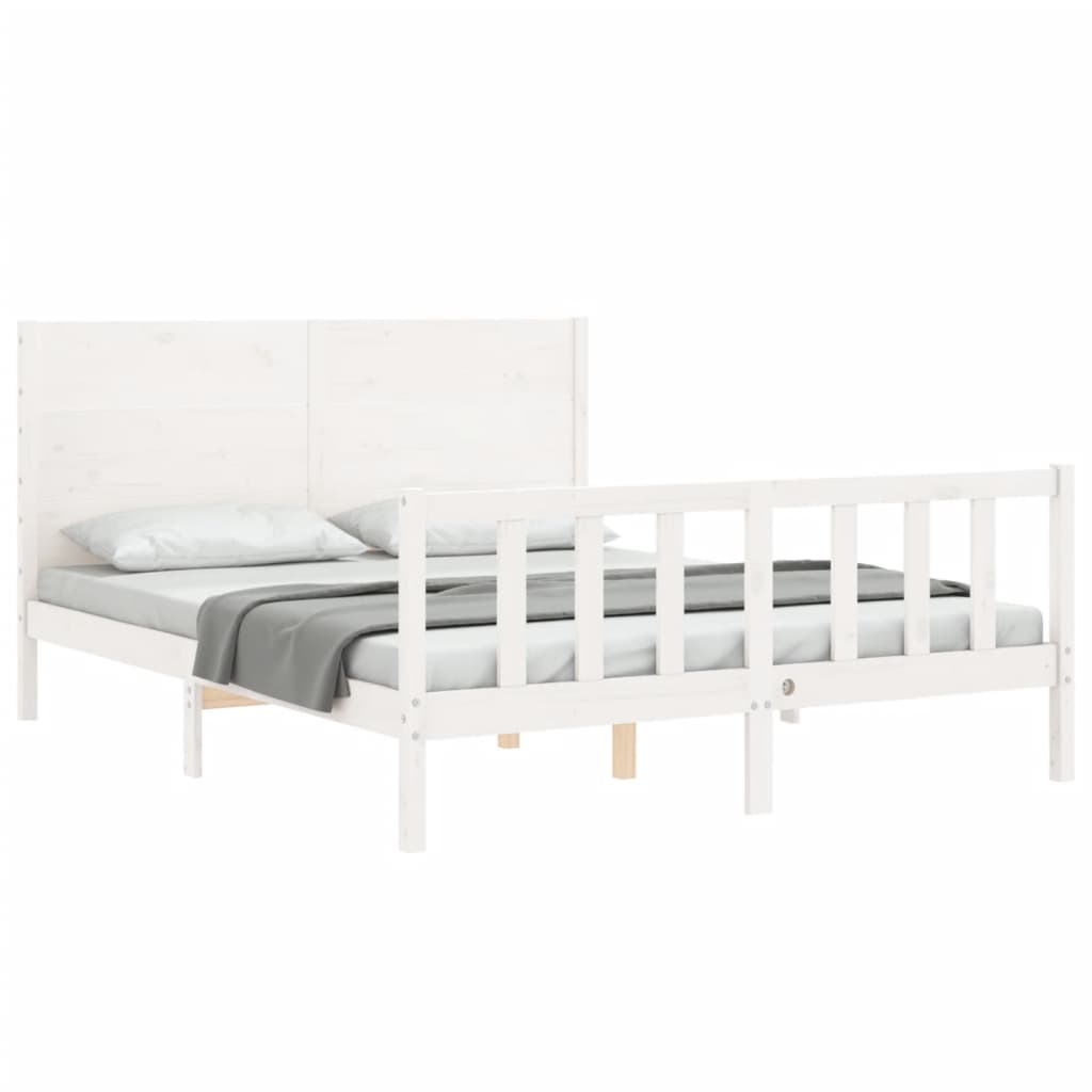 Berkfield Bed Frame with Headboard White King Size Solid Wood