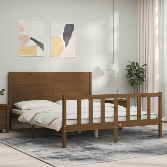 Berkfield Bed Frame with Headboard Honey Brown King Size Solid Wood