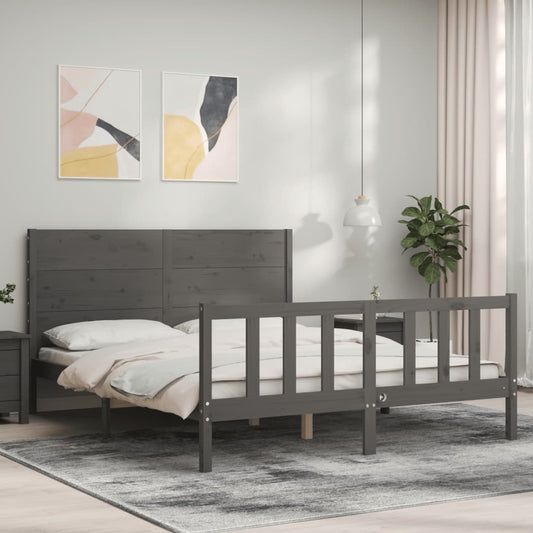 Berkfield Bed Frame with Headboard Grey 160x200 cm Solid Wood