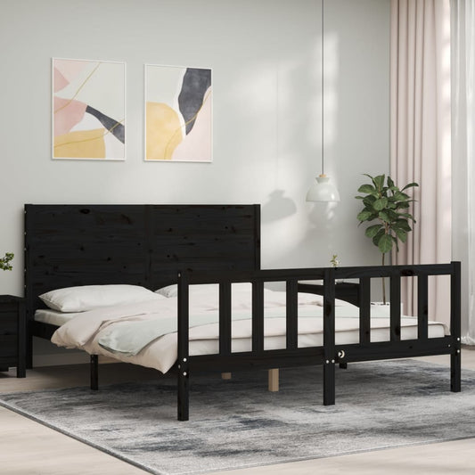 Berkfield Bed Frame with Headboard Black 160x200 cm Solid Wood