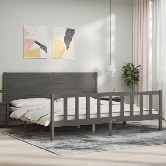 Berkfield Bed Frame with Headboard Grey Super King Size Solid Wood