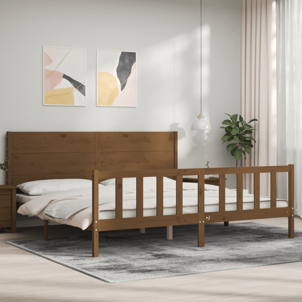 Berkfield Bed Frame with Headboard Honey Brown Super King Size Solid Wood