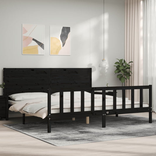 Berkfield Bed Frame with Headboard Black 200x200 cm Solid Wood