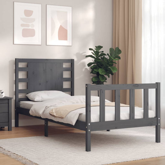 Berkfield Bed Frame with Headboard Grey Small Single Solid Wood
