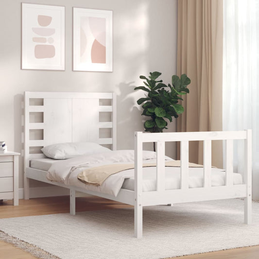 Berkfield Bed Frame with Headboard White Single Solid Wood