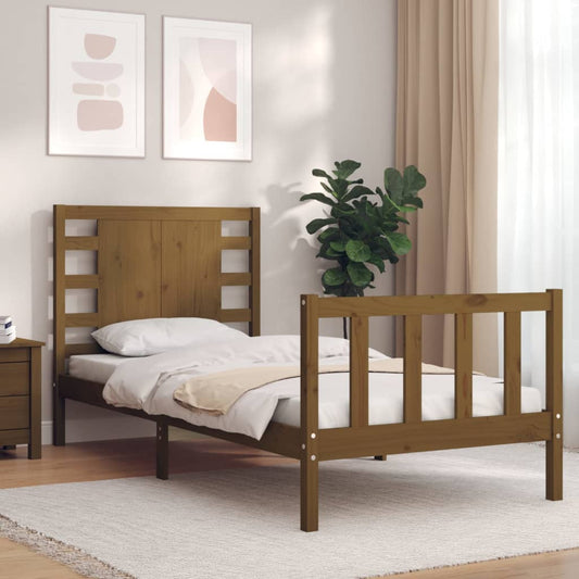 Berkfield Bed Frame with Headboard Honey Brown Single Solid Wood