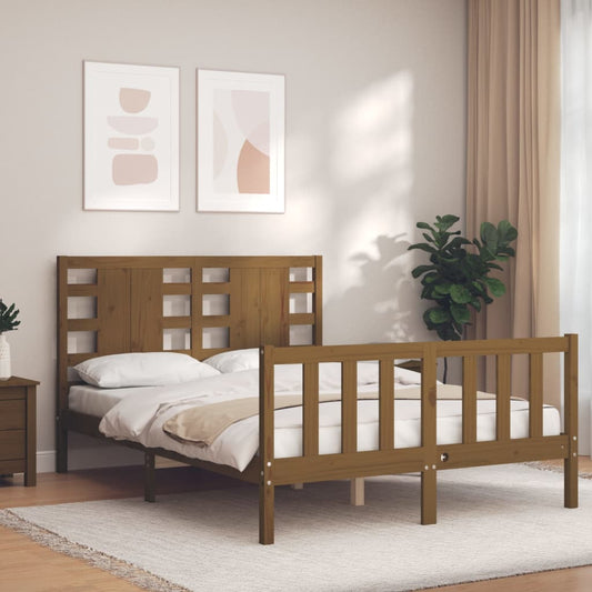 Berkfield Bed Frame with Headboard Honey Brown Double Solid Wood