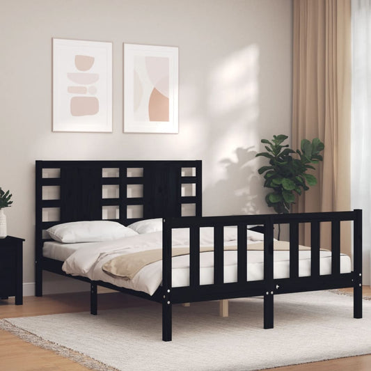 Berkfield Bed Frame with Headboard Black 140x190 cm Solid Wood