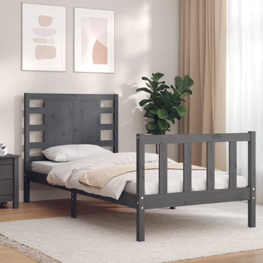 Berkfield Bed Frame with Headboard Grey 90x200 cm Solid Wood