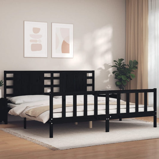 Berkfield Bed Frame with Headboard Black Super King Size Solid Wood