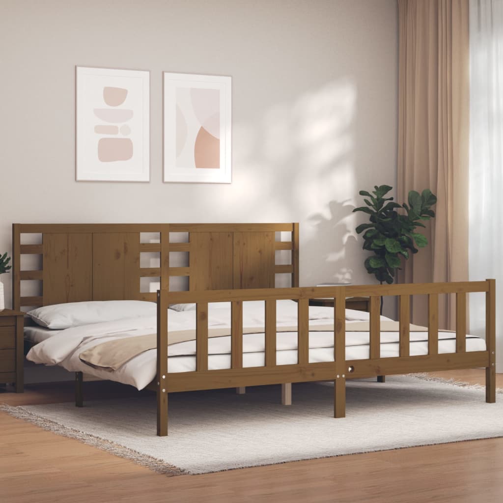 Berkfield Bed Frame with Headboard Honey Brown 200x200 cm Solid Wood