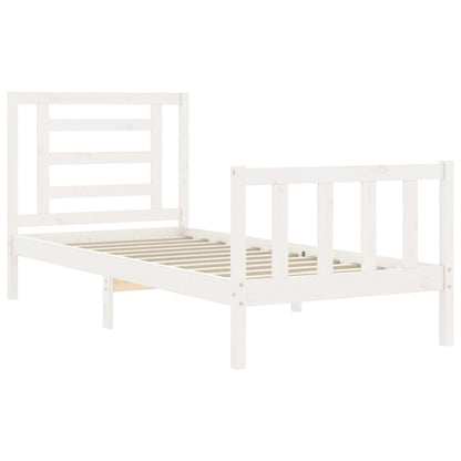 Berkfield Bed Frame with Headboard White Single Solid Wood