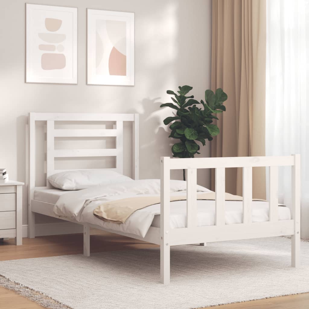 Berkfield Bed Frame with Headboard White Single Solid Wood