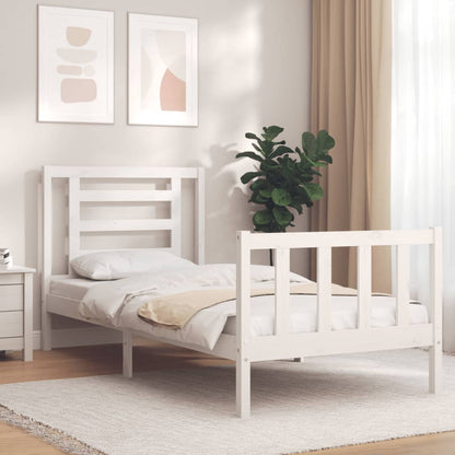 Berkfield Bed Frame with Headboard White Single Solid Wood
