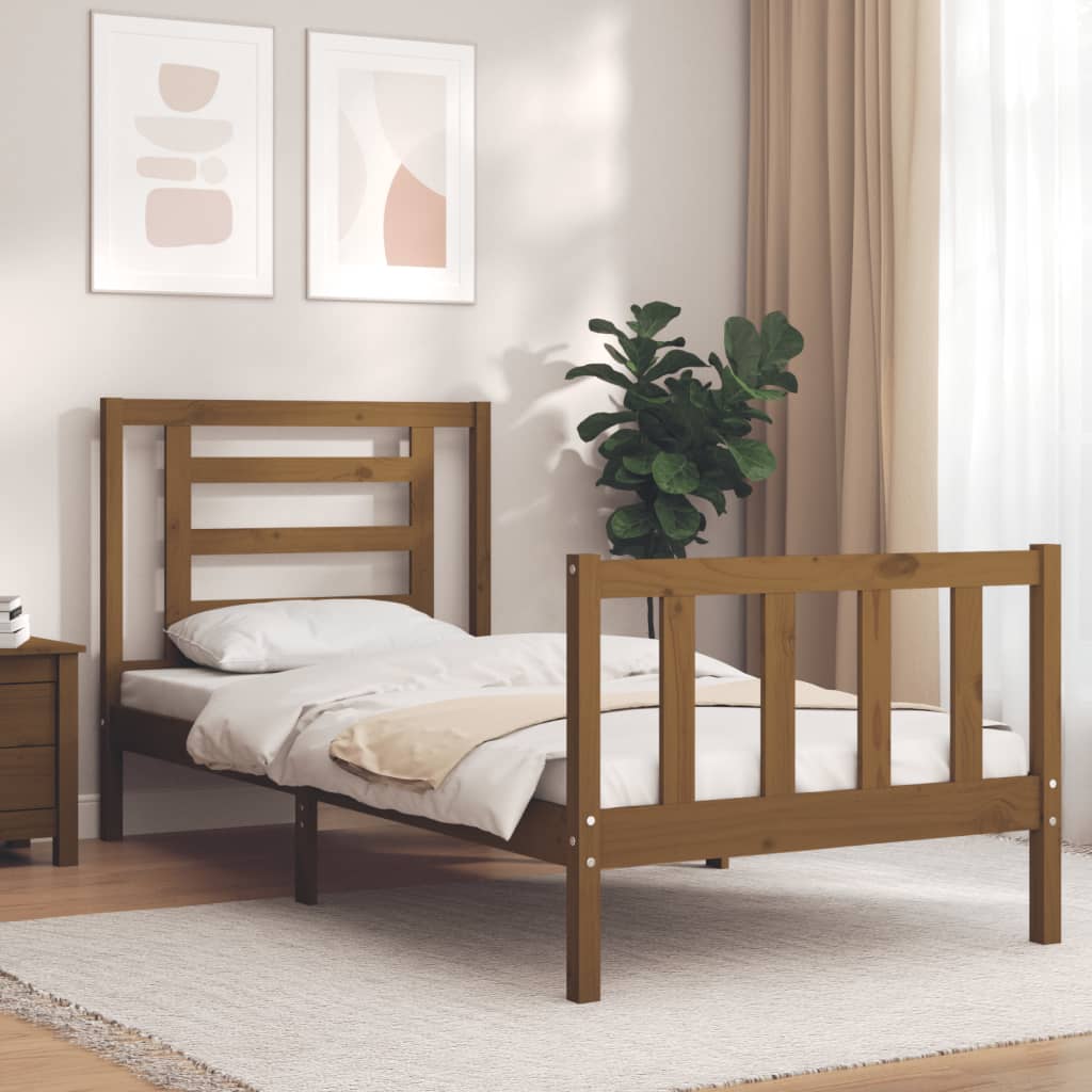 Berkfield Bed Frame with Headboard Honey Brown Single Solid Wood