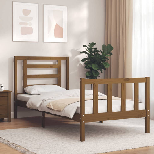 Berkfield Bed Frame with Headboard Honey Brown Single Solid Wood