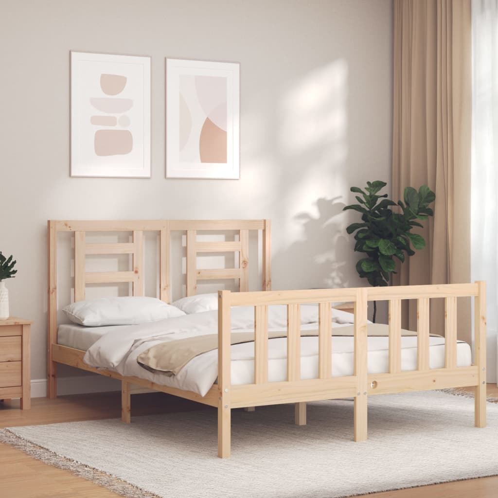 Berkfield Bed Frame with Headboard Double Solid Wood