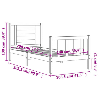 Berkfield Bed Frame with Headboard White 100x200 cm Solid Wood