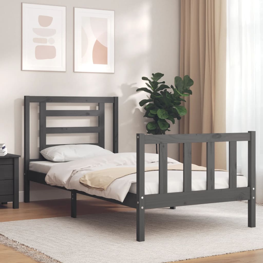 Berkfield Bed Frame with Headboard Grey 100x200 cm Solid Wood