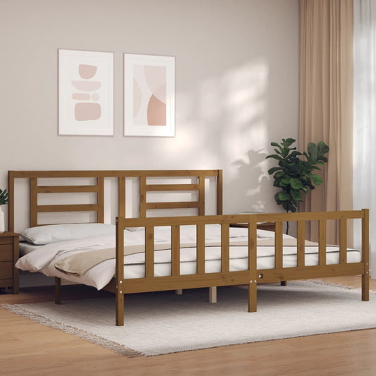 Berkfield Bed Frame with Headboard Honey Brown Super King Size Solid Wood