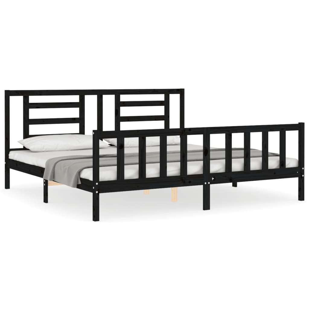 Berkfield Bed Frame with Headboard Black Super King Size Solid Wood