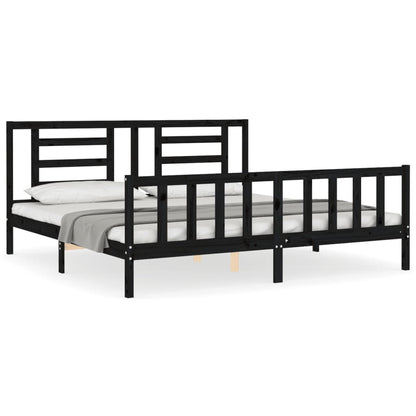 Berkfield Bed Frame with Headboard Black Super King Size Solid Wood