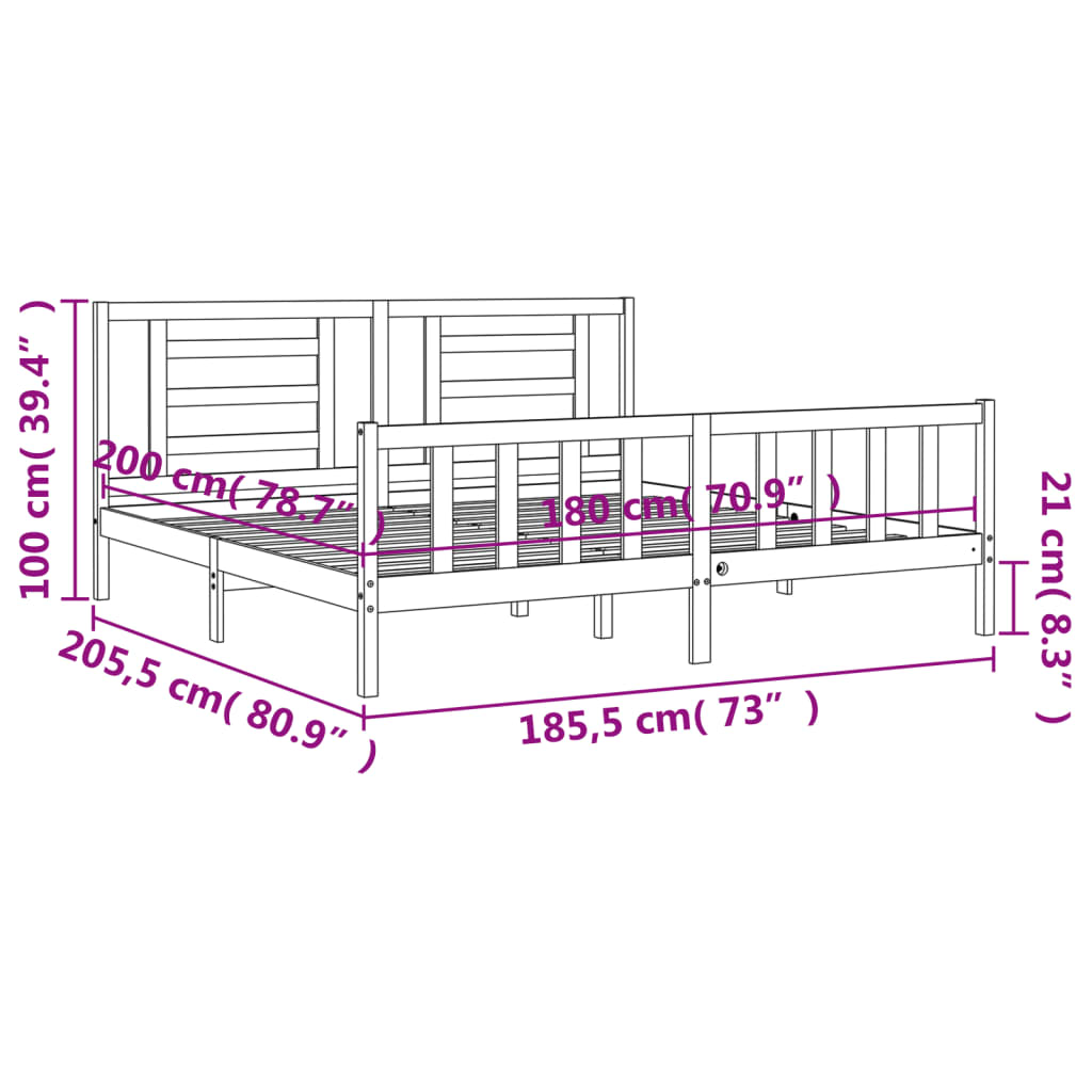 Berkfield Bed Frame with Headboard Black Super King Size Solid Wood