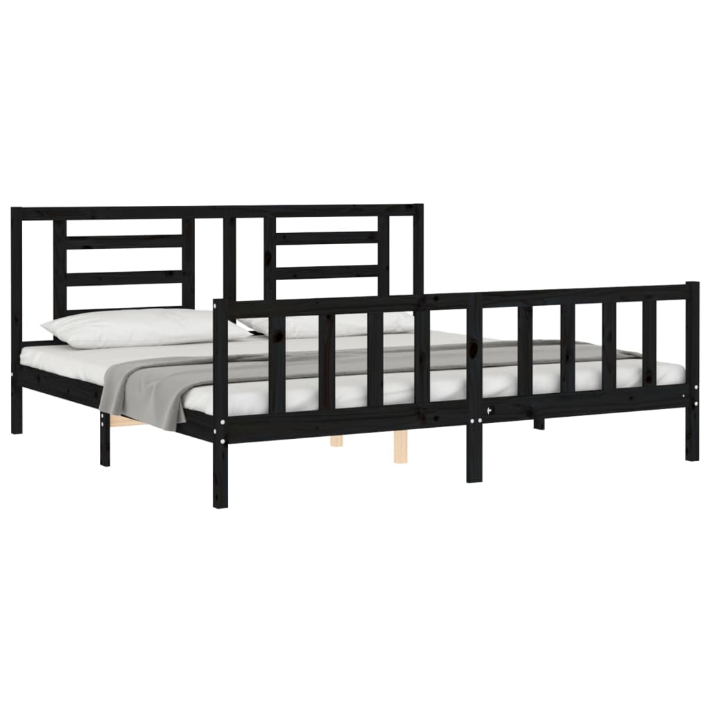 Berkfield Bed Frame with Headboard Black Super King Size Solid Wood