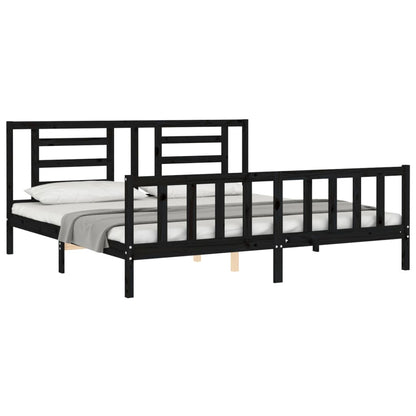 Berkfield Bed Frame with Headboard Black Super King Size Solid Wood