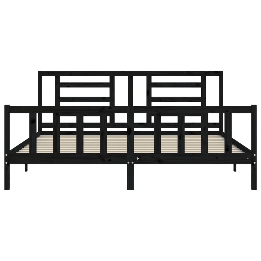 Berkfield Bed Frame with Headboard Black Super King Size Solid Wood