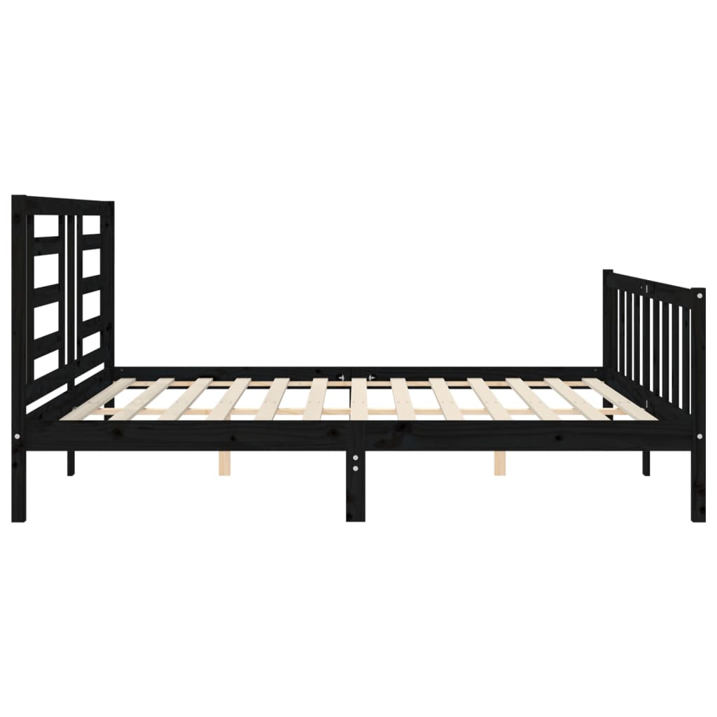 Berkfield Bed Frame with Headboard Black Super King Size Solid Wood