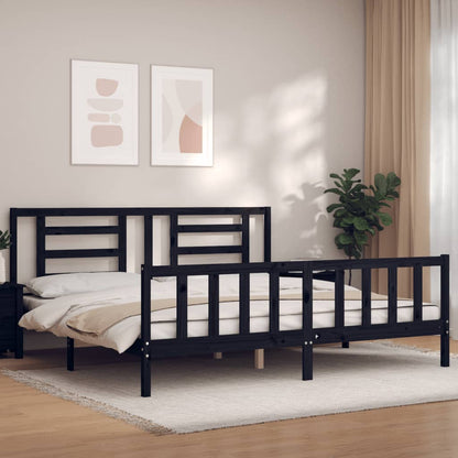 Berkfield Bed Frame with Headboard Black Super King Size Solid Wood