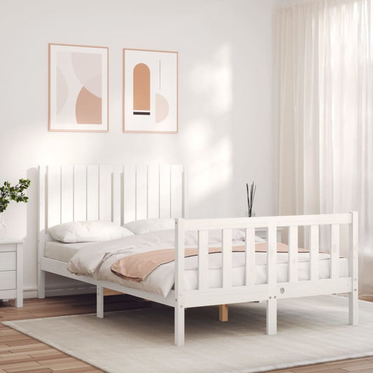 Berkfield Bed Frame with Headboard White Small Double Solid Wood
