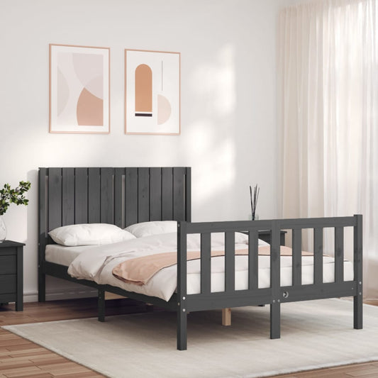 Berkfield Bed Frame with Headboard Grey Small Double Solid Wood
