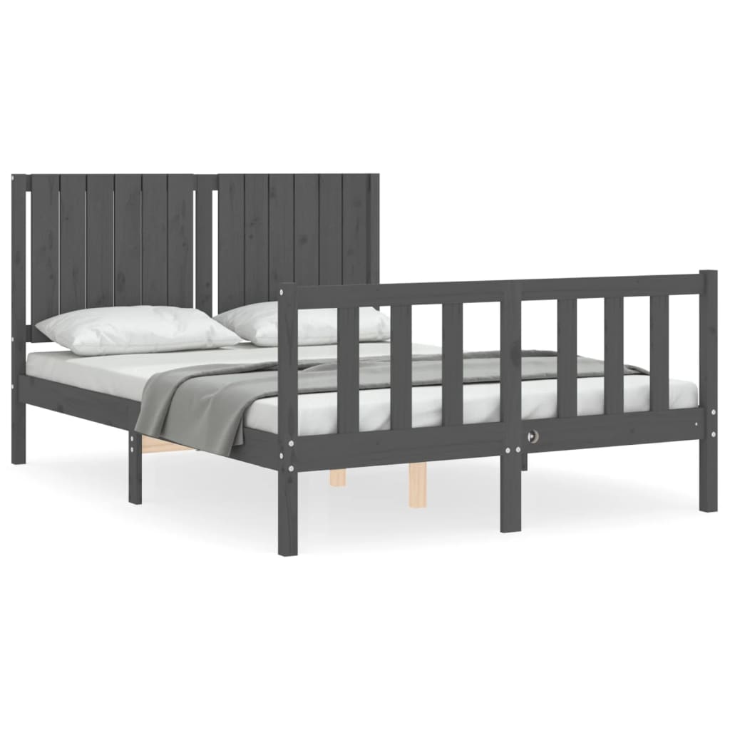 Berkfield Bed Frame with Headboard Grey 140x190 cm Solid Wood