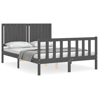 Berkfield Bed Frame with Headboard Grey 140x190 cm Solid Wood