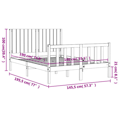 Berkfield Bed Frame with Headboard Grey 140x190 cm Solid Wood