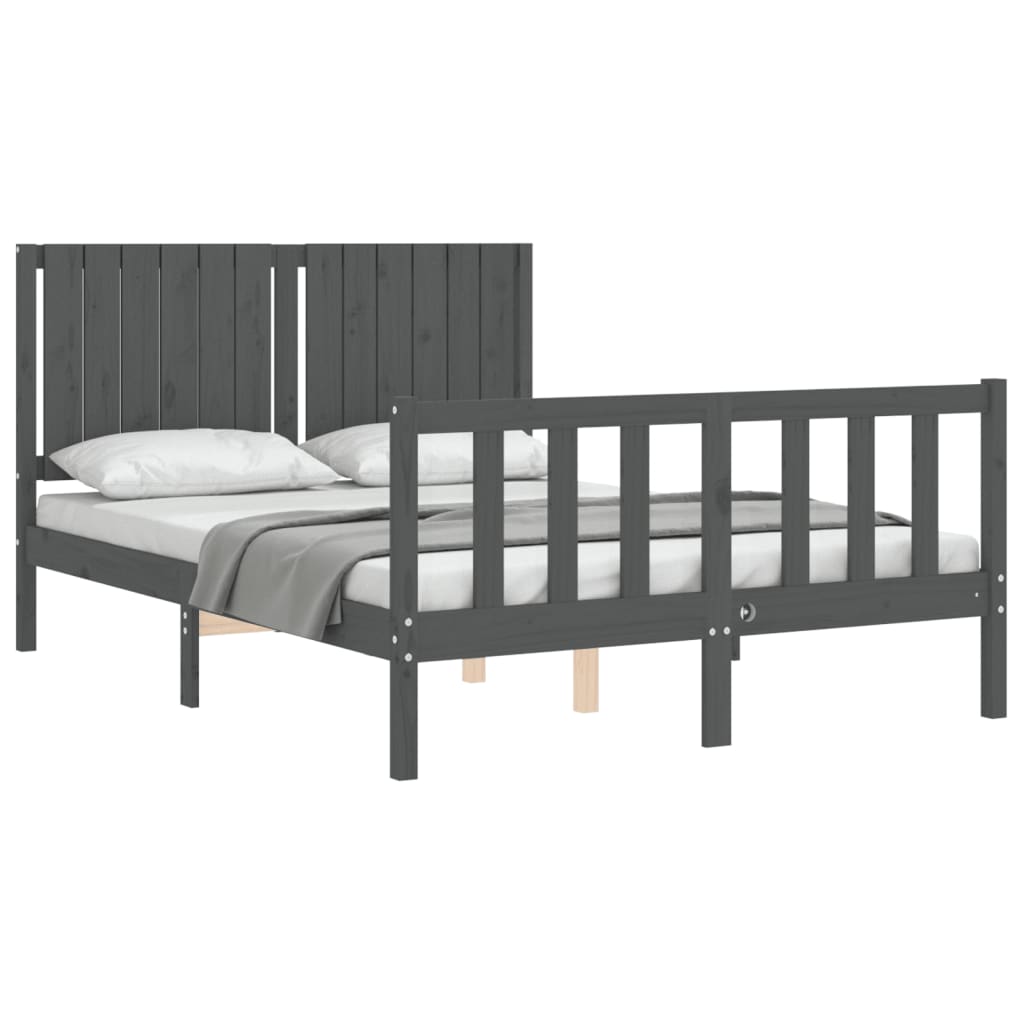 Berkfield Bed Frame with Headboard Grey 140x190 cm Solid Wood