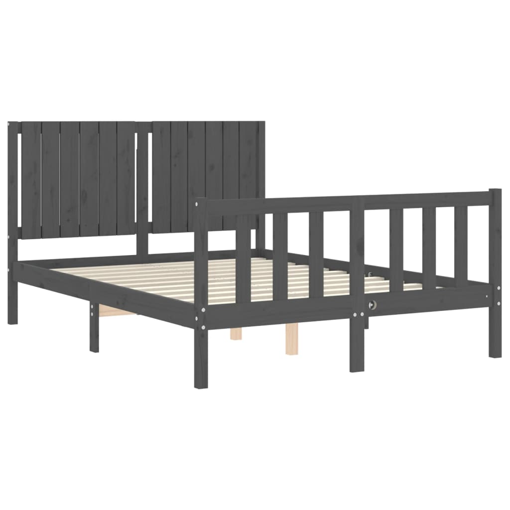 Berkfield Bed Frame with Headboard Grey 140x190 cm Solid Wood