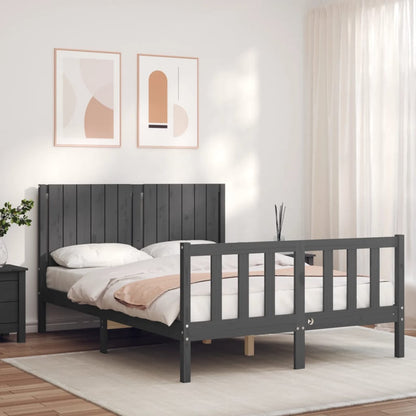 Berkfield Bed Frame with Headboard Grey 140x190 cm Solid Wood
