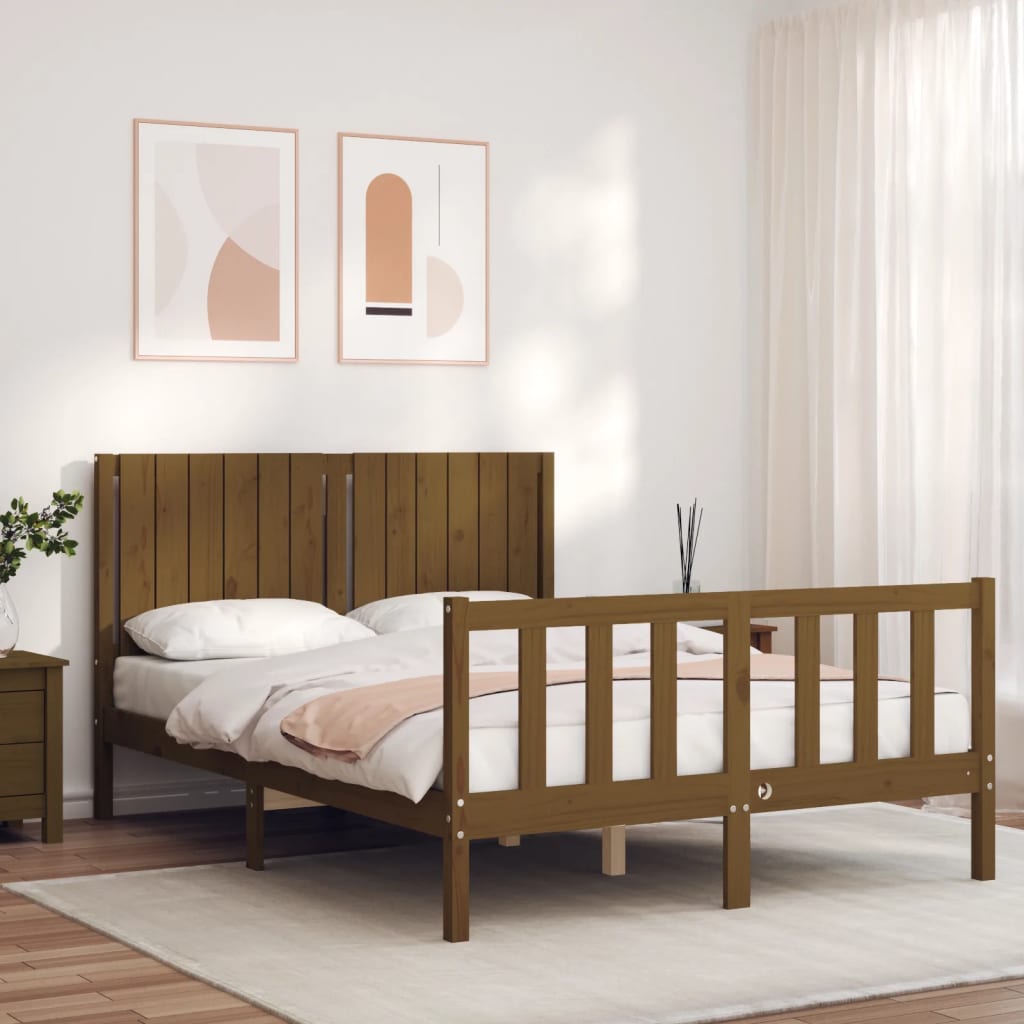Berkfield Bed Frame with Headboard Honey Brown 140x190 cm Solid Wood