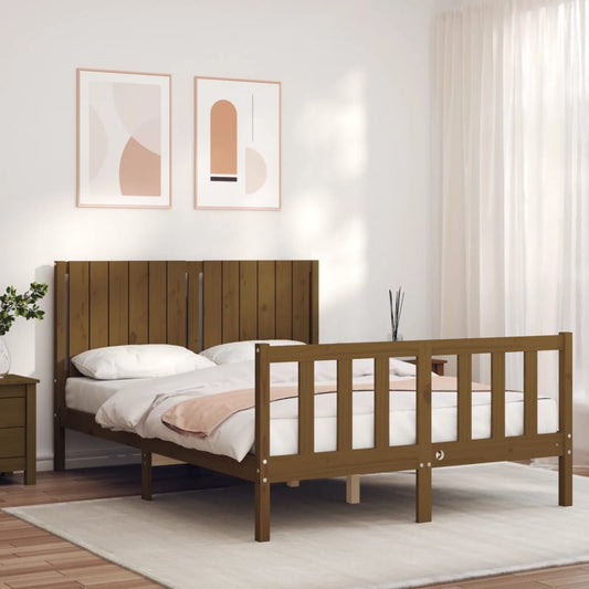 Berkfield Bed Frame with Headboard Honey Brown 140x190 cm Solid Wood
