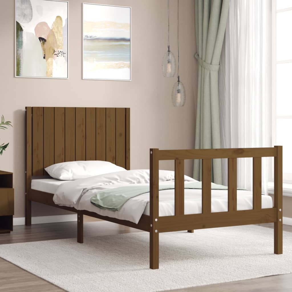 Berkfield Bed Frame with Headboard Honey Brown 90x200 cm Solid Wood