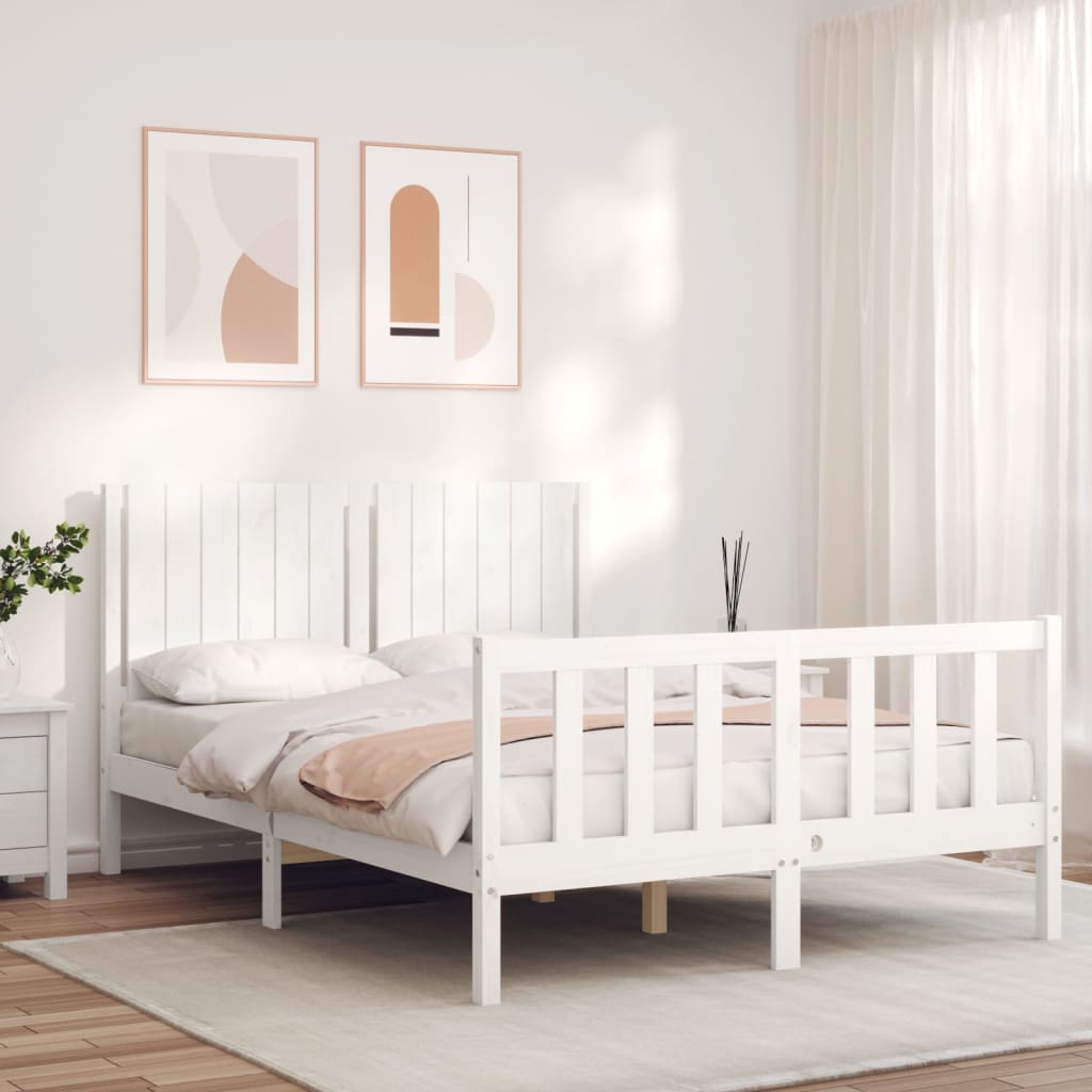 Berkfield Bed Frame with Headboard White 140x200 cm Solid Wood