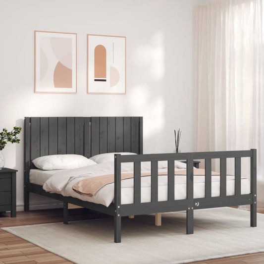 Berkfield Bed Frame with Headboard Grey 140x200 cm Solid Wood
