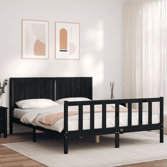 Berkfield Bed Frame with Headboard Black King Size Solid Wood
