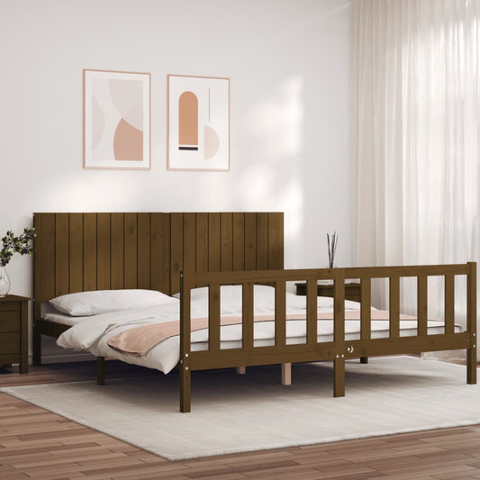 Berkfield Bed Frame with Headboard Honey Brown Super King Size Solid Wood
